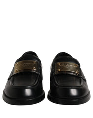 Dolce & Gabbana Black Leather Logo Plaque Loafers Shoes