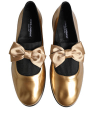 Dolce & Gabbana Metallic Gold Leather Flats Loafers Shoes