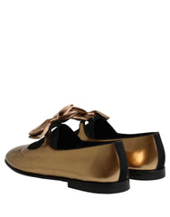 Dolce & Gabbana Metallic Gold Leather Flats Loafers Shoes