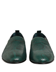 Dolce & Gabbana Dark Green Embossed Leather Loafers Shoes