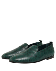 Dolce & Gabbana Dark Green Embossed Leather Loafers Shoes