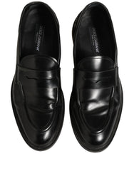 Dolce & Gabbana Black Brushed Calf Leather Loafers Shoes