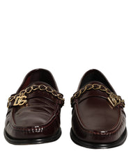 Dolce & Gabbana Maroon DG Chain Calfskin Leather Loafers Shoes