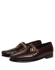 Dolce & Gabbana Maroon DG Chain Calfskin Leather Loafers Shoes