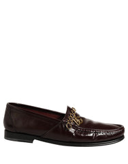 Dolce & Gabbana Maroon DG Chain Calfskin Leather Loafers Shoes