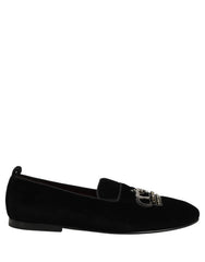 Dolce & Gabbana Black Crown Embellished Men Loafers Shoes