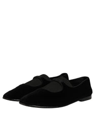 Dolce & Gabbana Black Velvet Slip On Slippers Loafers Shoes