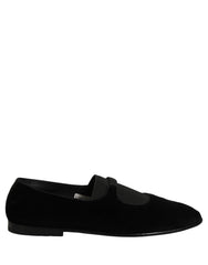 Dolce & Gabbana Black Velvet Slip On Slippers Loafers Shoes
