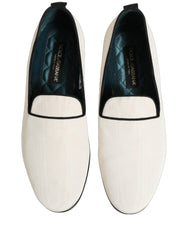 Dolce & Gabbana White Velvet Slip On Men Flats Loafers Shoes