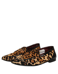 Dolce & Gabbana Brown Leopard Calf Hair Flats Loafers Shoes