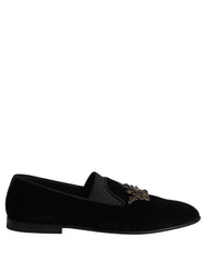 Dolce & Gabbana Black Crown Embellished Men Loafers Shoes