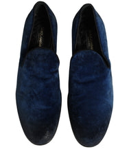 Dolce & Gabbana Blue Suede Slip On Men Slippers Loafers Shoes