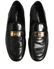 Dolce & Gabbana Black Leather Logo Plaque Men Loafers Shoes