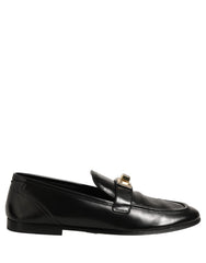 Dolce & Gabbana Black Leather Logo Plaque Men Loafers Shoes