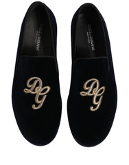 Dolce & Gabbana Black Suede DG Logo Slippers Men Loafers Shoes