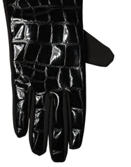 Dolce & Gabbana Black Polyester Patterned Short Length Gloves