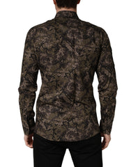 Dolce & Gabbana Brown Camouflage Long Sleeve Men Dress Shirt