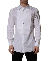Dolce & Gabbana White Cotton Collared Bib GOLD Dress Shirt