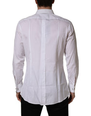 Dolce & Gabbana White Cotton Collared Bib GOLD Dress Shirt