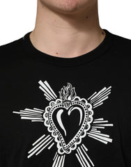 Dolce & Gabbana Black Sacred Heart Cotton Crew Neck T-shirt