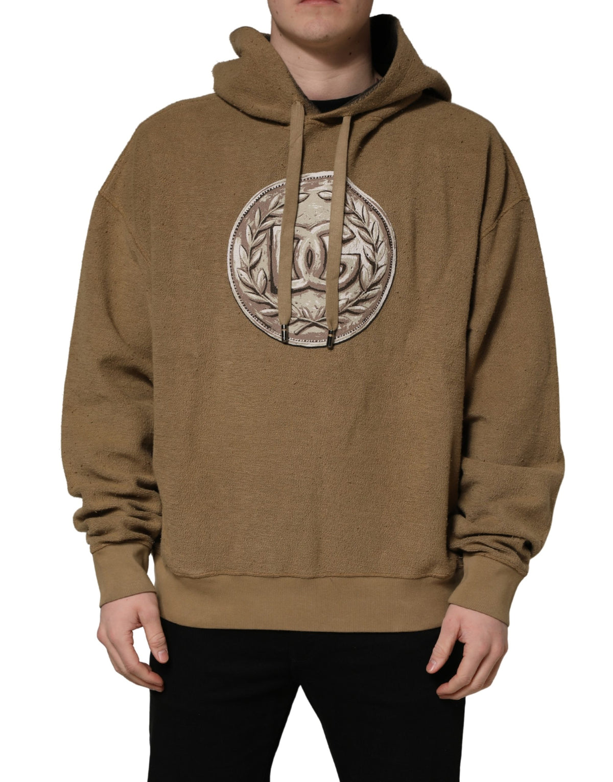 Dolce & Gabbana Brown Embossed Logo Hooded Sweatshirt Sweater