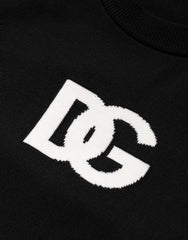 Dolce & Gabbana Black Wool DG Logo Men Crew Neck Sweater