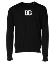 Dolce & Gabbana Black Wool DG Logo Men Crew Neck Sweater