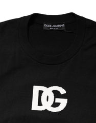 Dolce & Gabbana Black Wool DG Logo Men Crew Neck Sweater