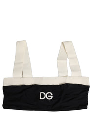 Dolce & Gabbana Black White Cotton Stretch Bikini Top Swimwear