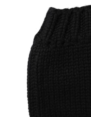 Dolce & Gabbana Black Cashmere Knitted Ribbed Cuff Beanie Hat
