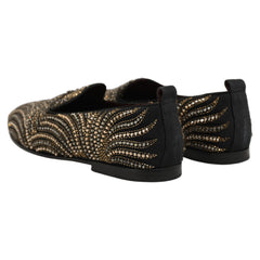 Dolce & Gabbana Black Gold Embellished Slippers Loafers Shoes