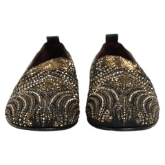Dolce & Gabbana Black Gold Embellished Slippers Loafers Shoes