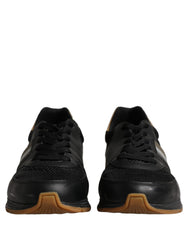 Dolce & Gabbana Black Gold Leather Low Top Sneakers Shoes