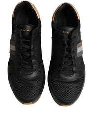 Dolce & Gabbana Black Gold Leather Low Top Sneakers Shoes