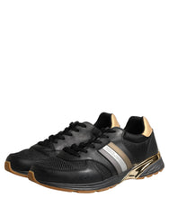 Dolce & Gabbana Black Gold Leather Low Top Sneakers Shoes