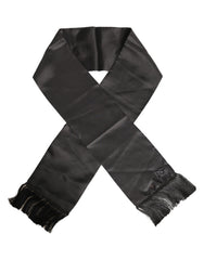 Dolce & Gabbana Black Satin Silk Fringed Lace Stole Scarf