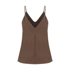 Brunello Cucinelli Brown Silk Sleeveles T-Shirt