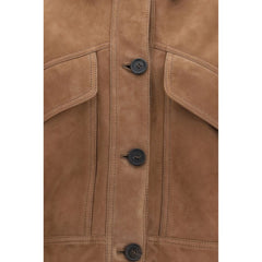 Brunello Cucinelli Brown Calf Leather Bos Taurus Denim Jacket