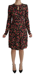 Dolce & Gabbana Black Floral Longsleeve Knee Length Dress