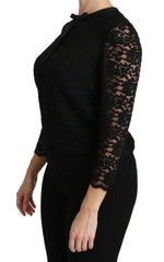 Dolce & Gabbana Black Lace Long Sleeve Nylon Blouse