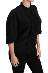 Dolce & Gabbana Black Silk Shirt Ruffled Top Blouse