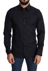 Dolce & Gabbana Blue Cotton Formal GOLD Dress Shirt
