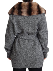 Dolce & Gabbana Gray Cardigan Fur Coat Cashmere Jacket