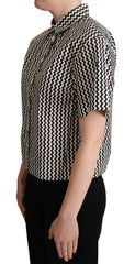 Dolce & Gabbana Black White Zigzag Collar Cotton Top Shirt