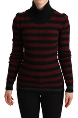 Dolce & Gabbana Black Red Striped Wool Pullover Sweater