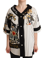 Dolce & Gabbana White Cotton Crystal Charms Amore Shirt