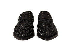 Dolce & Gabbana Black Lace Up Studded Formal Flats Shoes