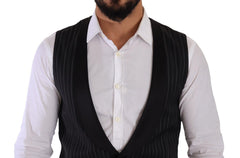 Dolce & Gabbana Black Striped Wool Silk Waistcoat Vest