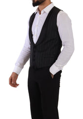 Dolce & Gabbana Black Striped Wool Silk Waistcoat Vest
