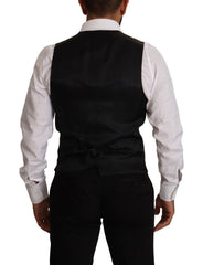 Dolce & Gabbana Blue Striped Wool Stretch Waistcoat Vest